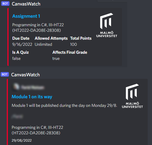 Screenshot of Canvas Watch